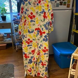 RIXO Floral Dress in Red, Blue, and Yellow